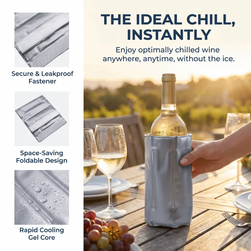 Wine Chiller Sleeve - Sac isotherme réutilisable gris pour vin